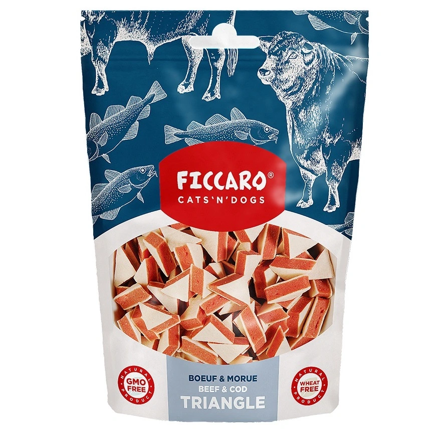 FICCARO Hundesnack Okse & Torsk Trekant - snacks med okse og torsk 100 g